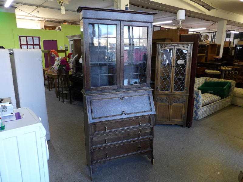 20 OFF ALL ITEMS SALE - Oak Bureau With Display Shelves - Local Delivery Service Available