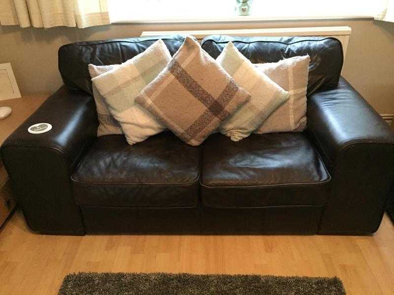 2x 2 seater dark brown leather sofas