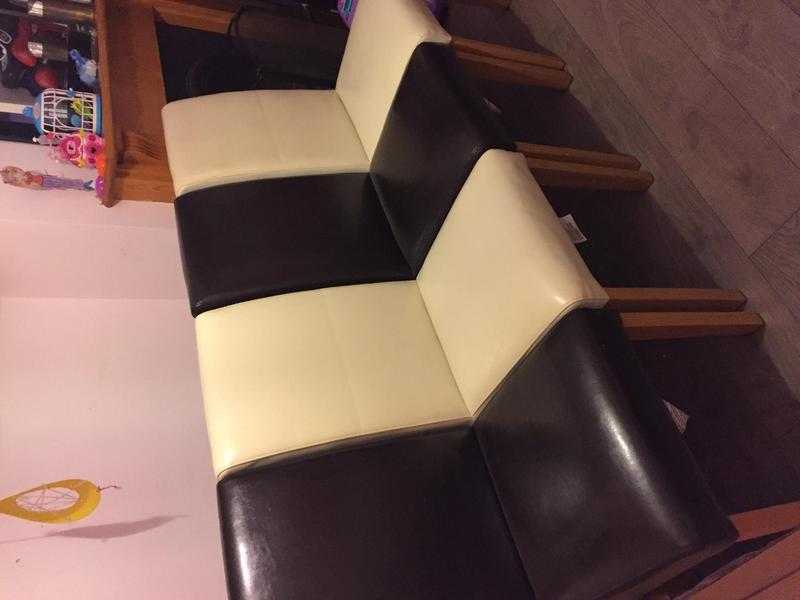 2x cream 2xdark brown leather chairs
