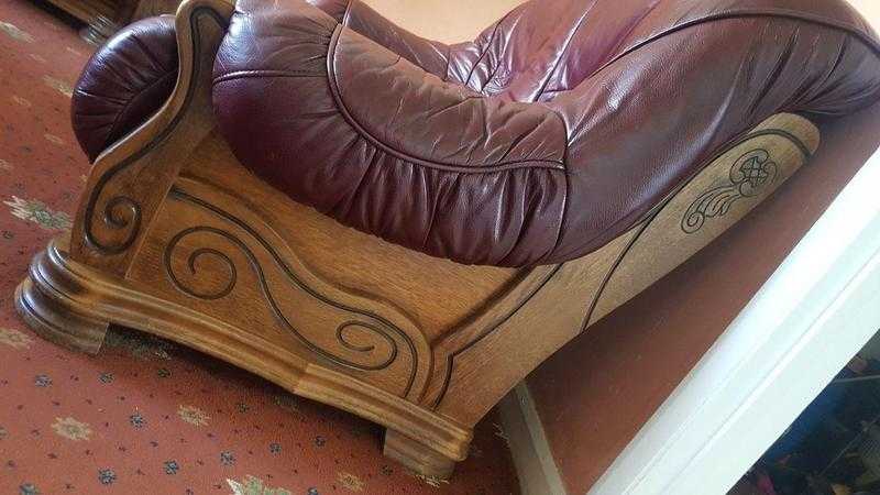 2x Genuine Leather Sofas and Footstool