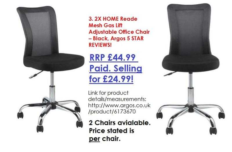 2X HOME Reade Mesh Gas Lift Adjustable Office Chair  Black, Argos 5 STAR REVIEWS