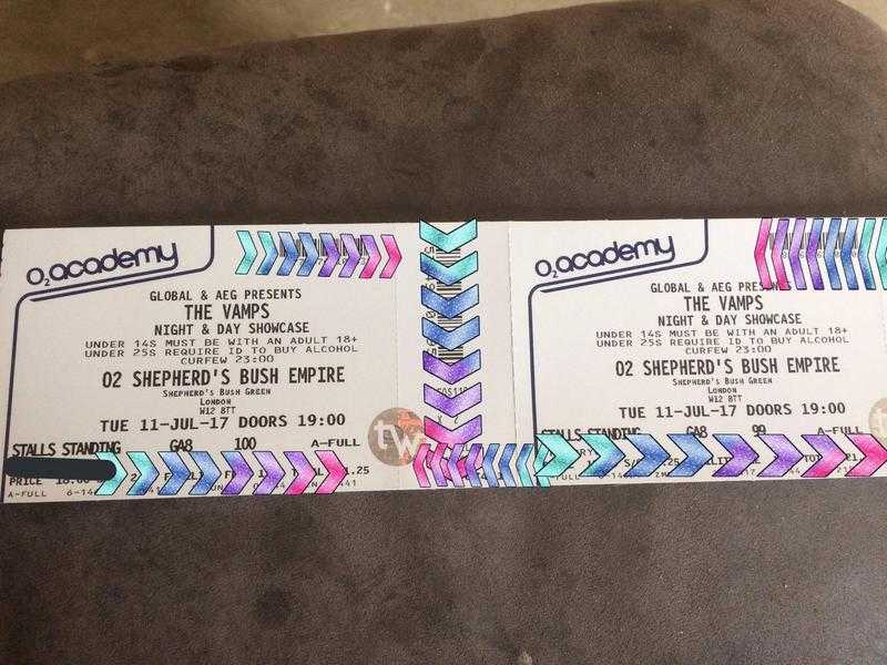 2x Standing Tickets to The Vamps