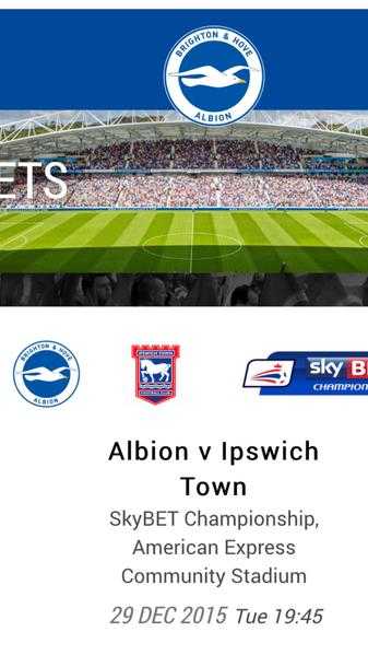 2x tickets Brighton v Ipswich 29th December amp parking permit