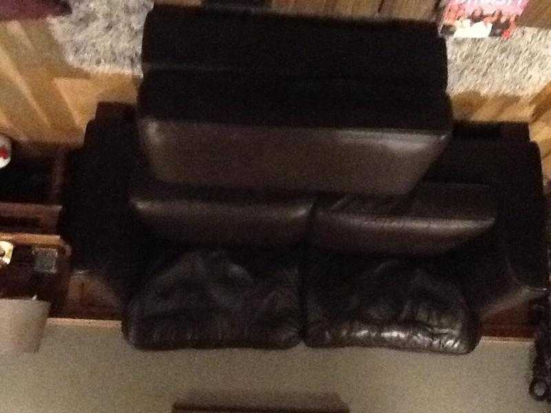 2x2Seater Brown Leather Sofas and Footstall for sale