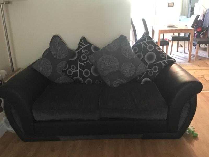 3 amp 2 Seater Black amp Grey Sofas Faux Leather and Chenille Fabric - 6 months old