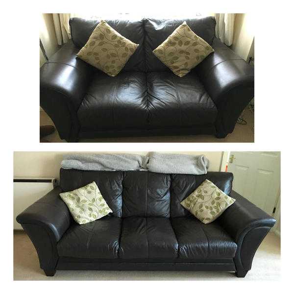 3 amp 2 seater brown leather sofa