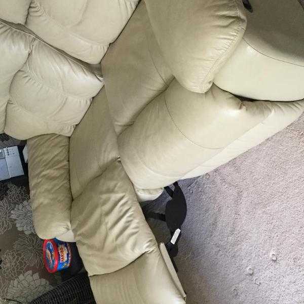 3 amp 2 seater cream leather reclining sofas