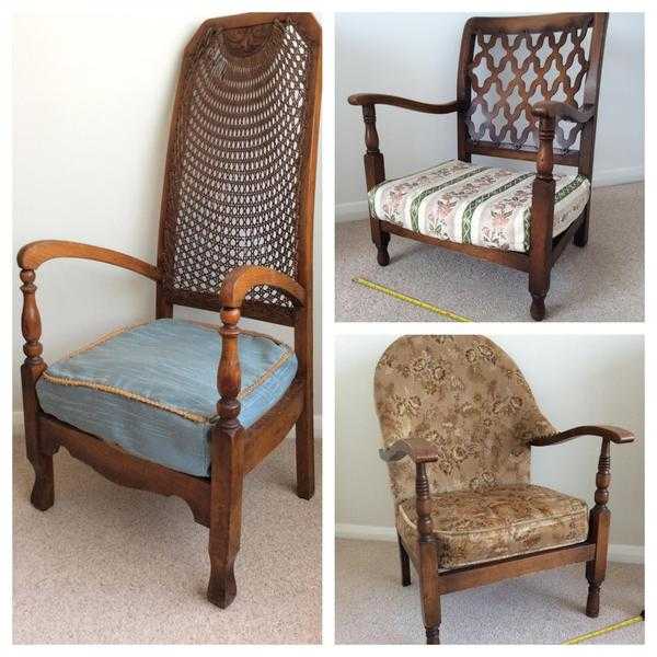 3 Antique Wood Arm Chairs