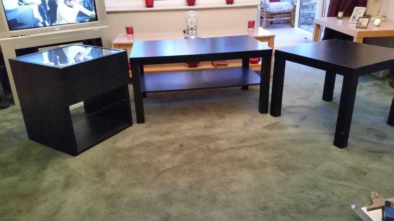 3 BLACK TABLES 1 WITH DRAWER