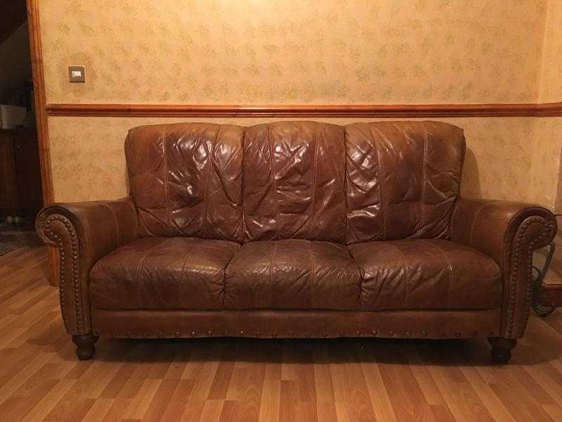 3 dark brown leather 3 seater sofas