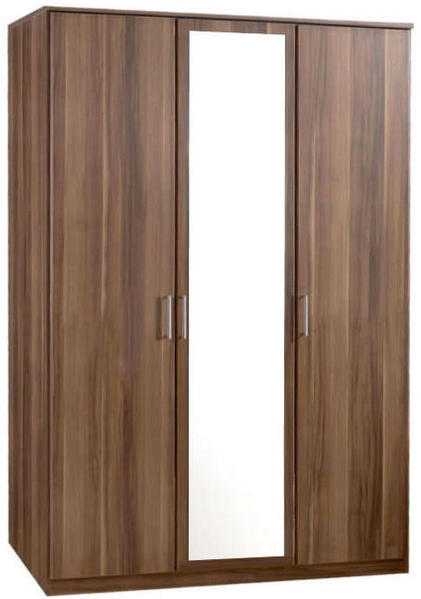 3 Door MDF Solid Wood German Wardrobe With Mirror in Walnut, Wenge (Dark Brown), White and Oak