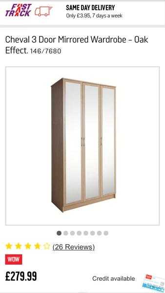 3 door wardrobe with mirrors bargain