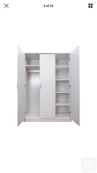 3 doors white Glossy wardrobe