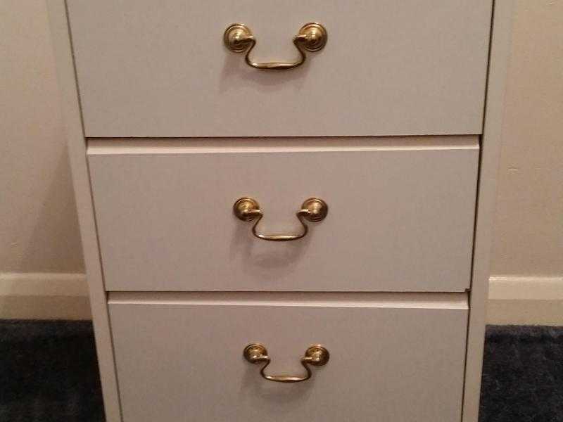 3 draw white bedside table