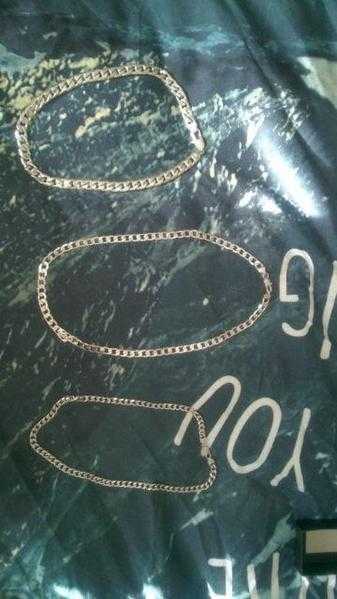 3 mens curb necklaces silver