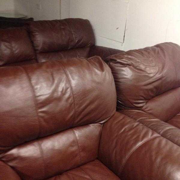 3 PIECE BROWN SOFT LEATHER RECLINING SUITE  CAN BE DELIVERED