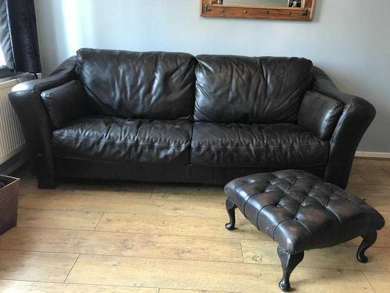 3 Piece Genuine Brown Leather Sofa