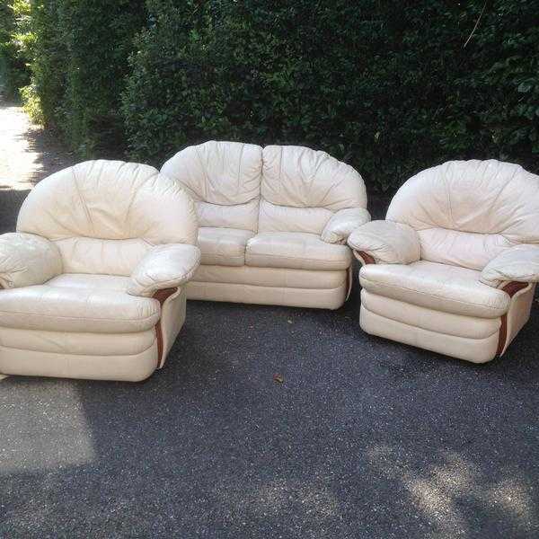 3 Piece Leather Suite Cream colour