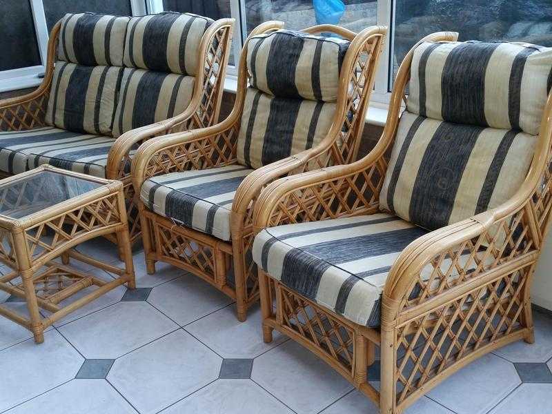 3 Piece Wicker Conservatory Suite with Glass Table