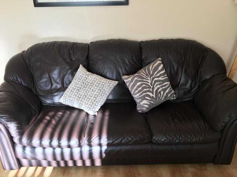 3 seat and 2 seat Chocolate Brown leather sofas