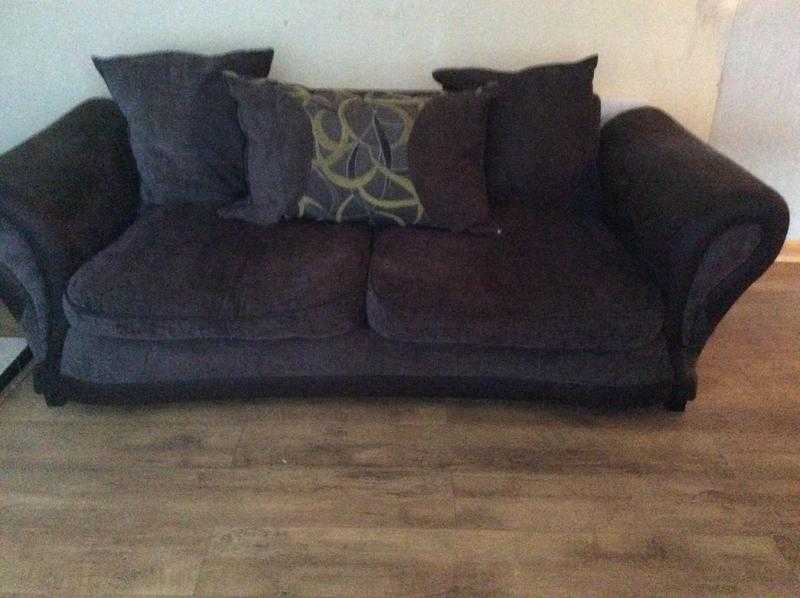 3 seater and 2 seater brown fabric and suede effect suite for sale.