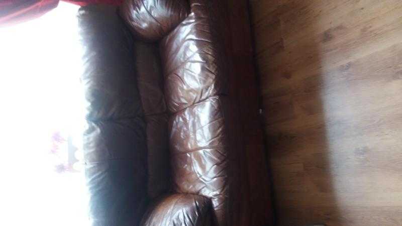 3 seater and 2 seater brown leather sofas