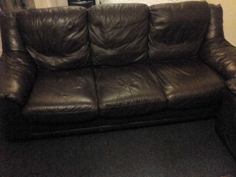 3 seater and 2 seater brown leather sofas