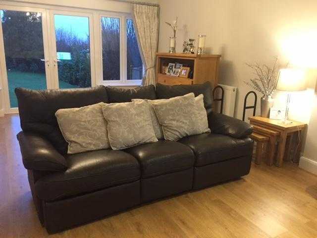 3 Seater and 2 Seater Brown Leather Sofas (Recliners)