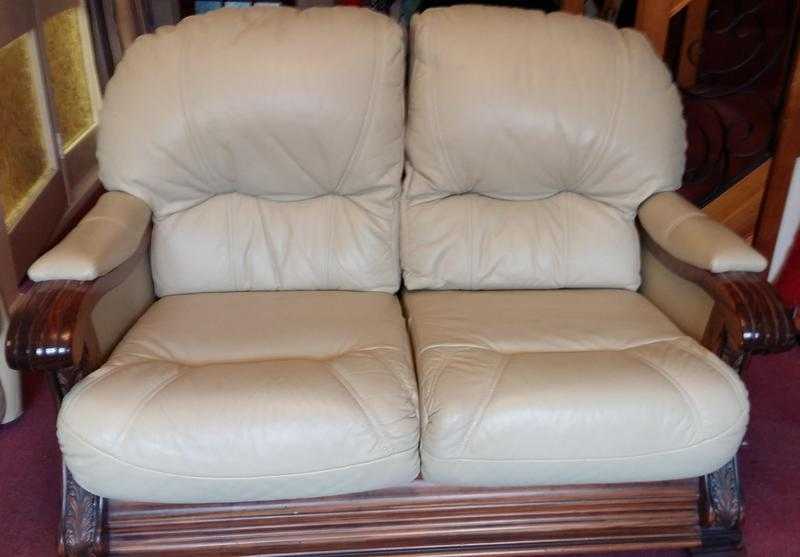 3 seater and 2 seater cream leather sofas