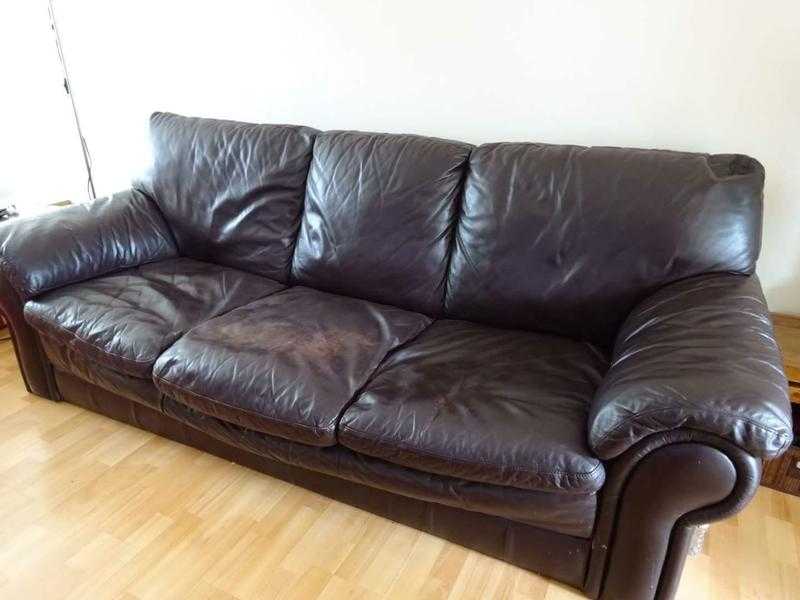 3 seater brown leather sofa