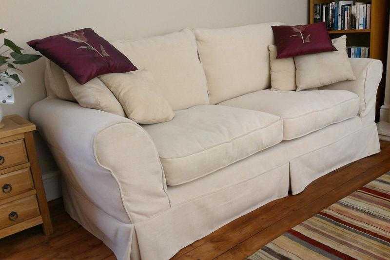 3 Seater Cargo cream coloured sofa and matching armchair. Excellent clean condition.