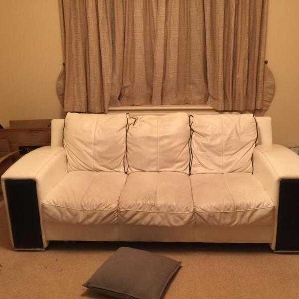 3 Seater DFS White Leather Settee and Footstool