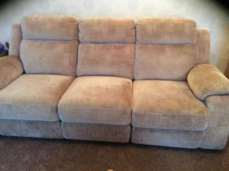 3 seater manual double recliner sofa beige