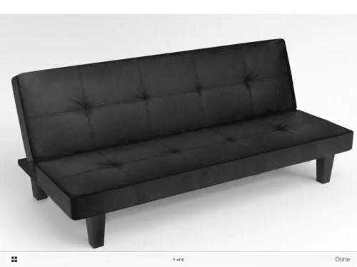 3 SEATER SOFA BED CLICK CLACK BLACK FAUX LEATHER