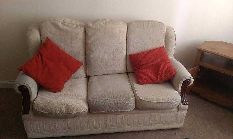 3 SEATER SOFA CREAM FABRIC GOOD CONDITION