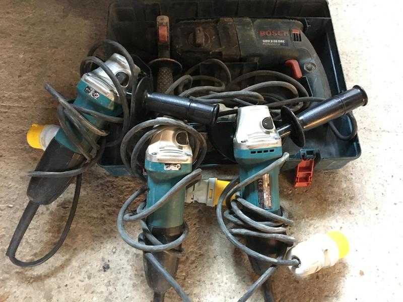 3 x Makita angle grinders 1 x Bosch drill 110v spares or repairs