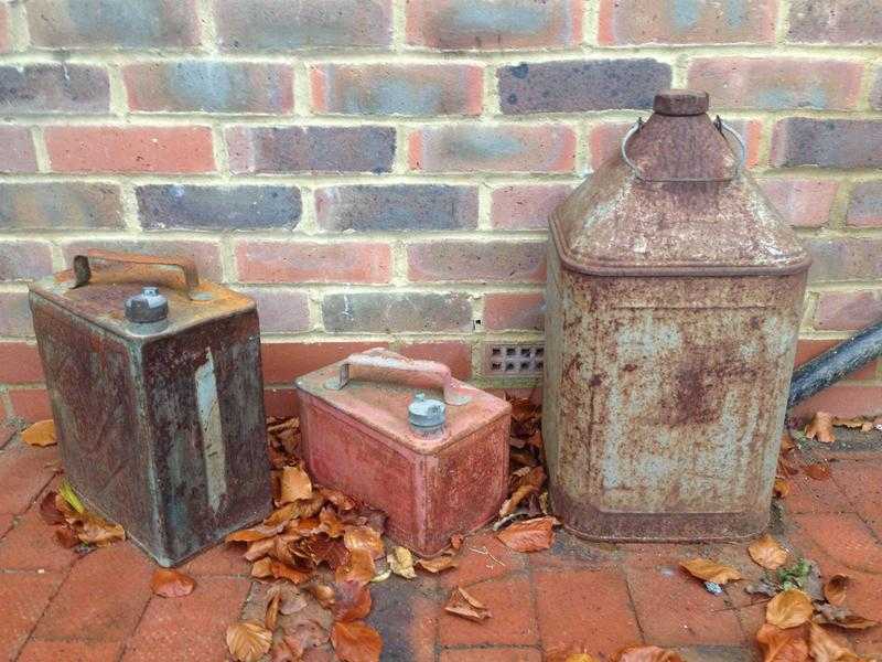 3 x vintage metal petrol containers