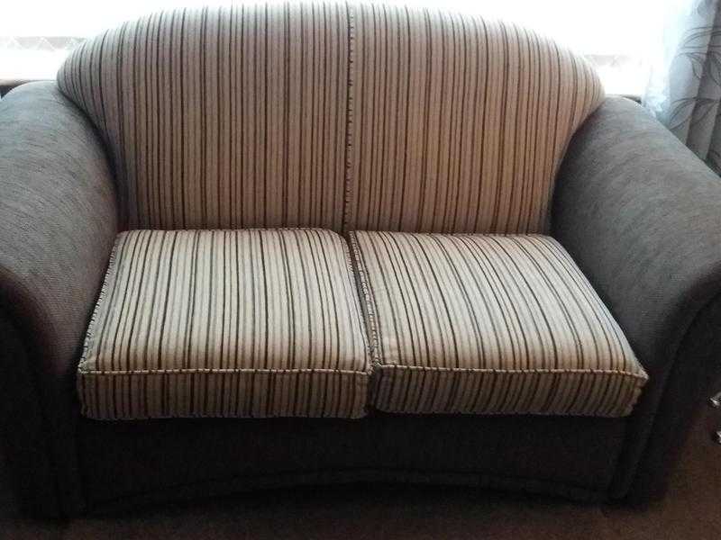 32 seater sofas in brown with beige stripe fabric,in excellent condition.
