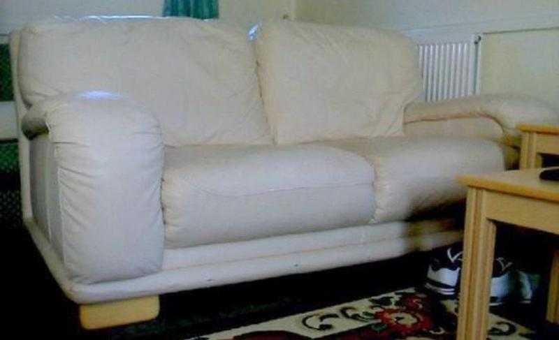 39  LUXURY CREAM SOFT GENUINE LEATHER LARGE 2 SEAT SOFA