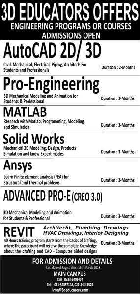 3d EDUCATORS OFFERS ENGINEERING PROGRAMS OR COURSES ADMISSION OPEN