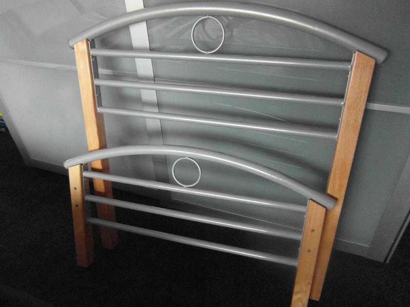 3ft Single bed frame - Beech wooden legs with silver frame