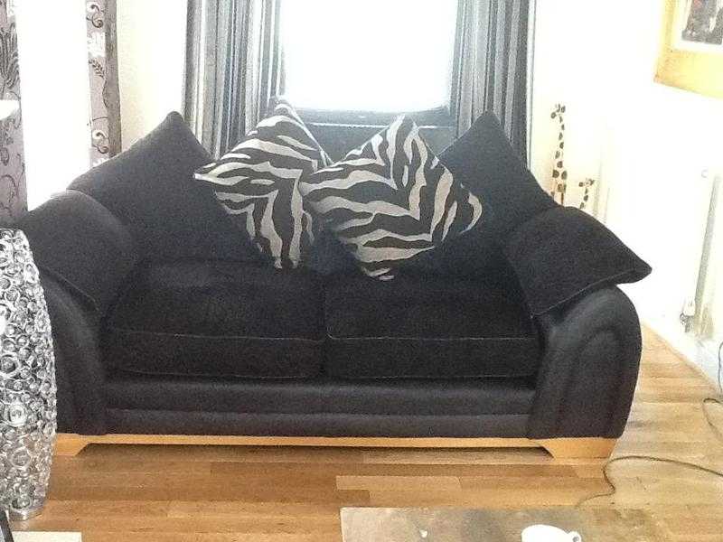 4 and 3 seater black fabric sofas for sale