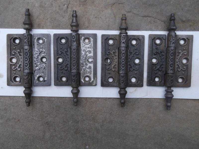 4 Eastlake-style decorative antique loose pin steeple top hinges