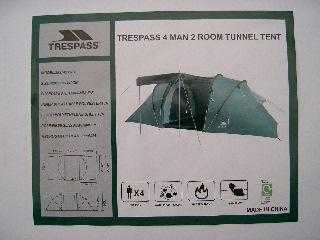 4 man 2 room tunnel tent by trespass