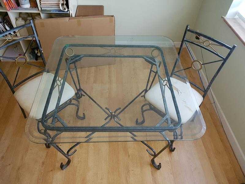 4 metal framed dining chairs and matching table base (table top not included)