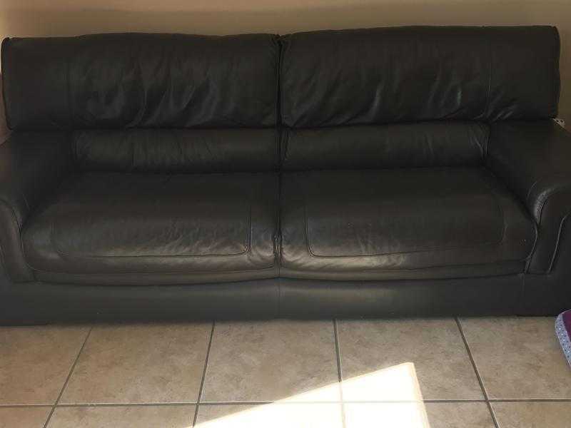 4 seater brown leather sofa and chair