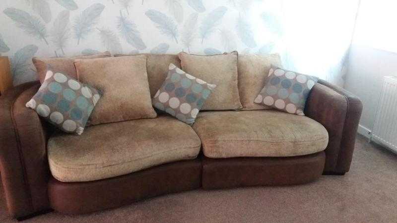 4 Seater Sofa Brown  Beige Fabric