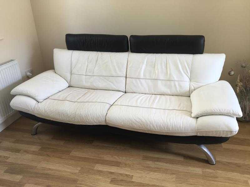 4 Seater White Leather Sofa