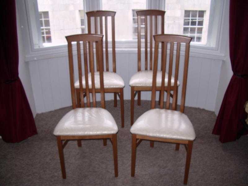 4 x HIGH BACK DINING CHAIRS - STILL HAVE PROTECTIVE COVERS ON SEAT FROM NEW