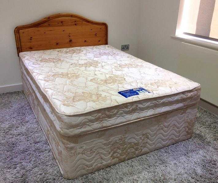 46 DOUBLE DIVAN BED WITH MATTRESS AND HEADBOARD.